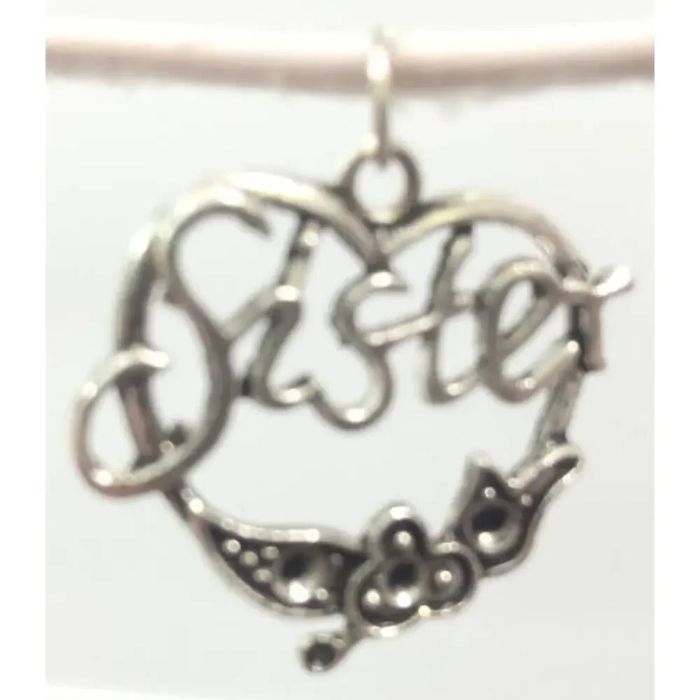 Last One Silvertone Sister Pendant Charm New Old Stock Vintage Gift‎